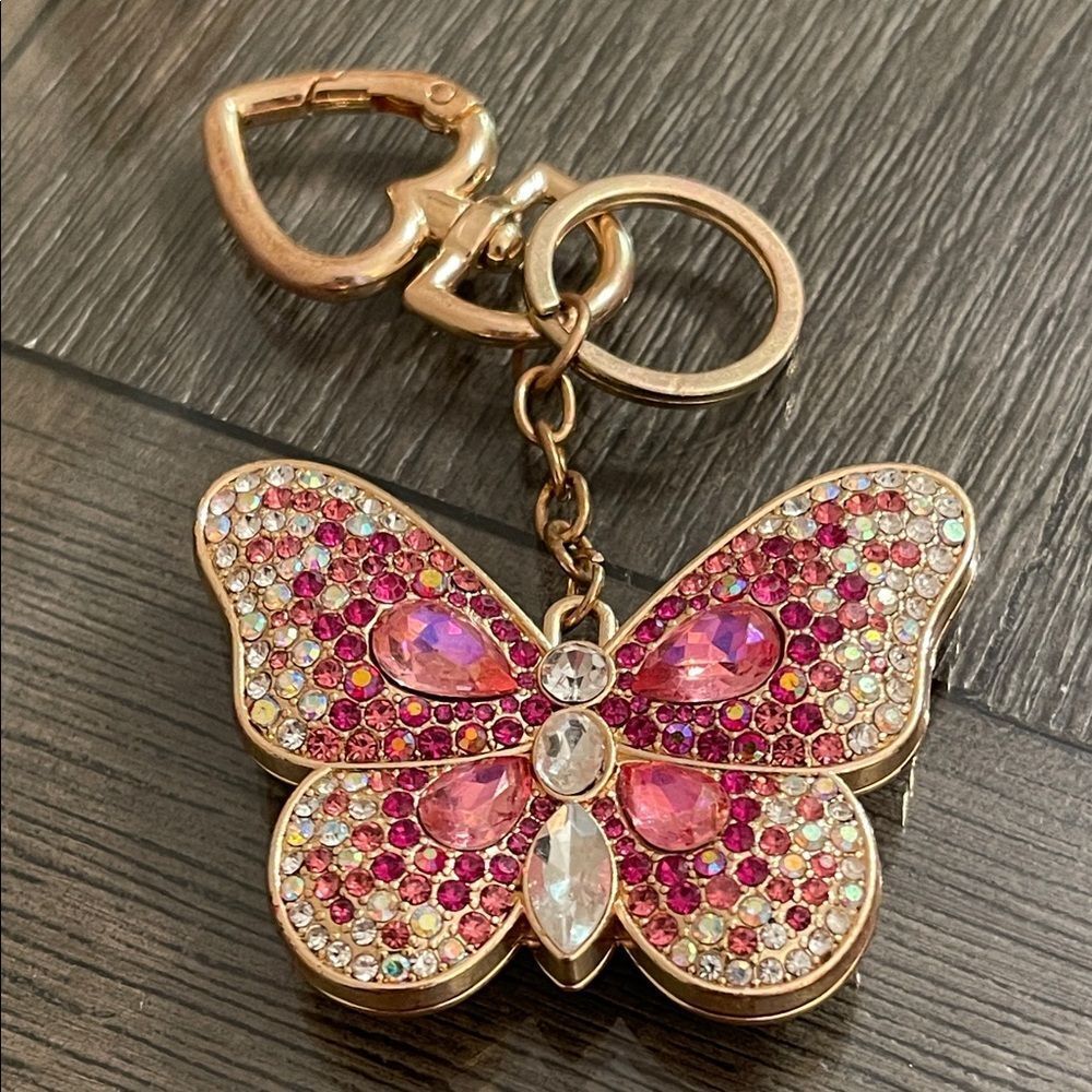 Iron Orchid Studio Rhinestone Butterfly Key Chain Bag Charm Iridescent Gems